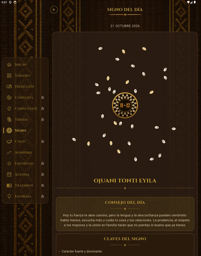 “Sign of the day” screen of Signos del Caracol on iPad