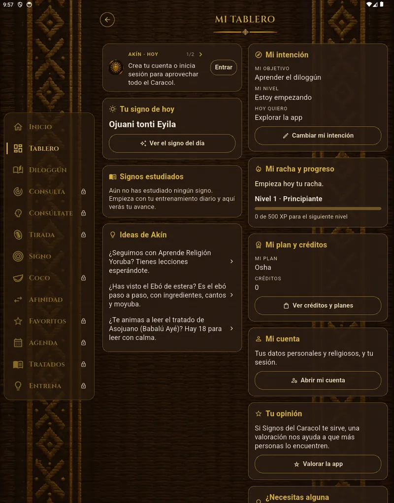 “My board” screen of Signos del Caracol on iPad