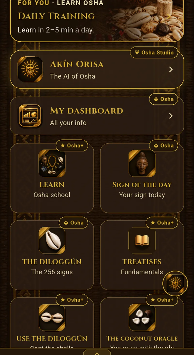 “Sections” screen of Signos del Caracol on iPad