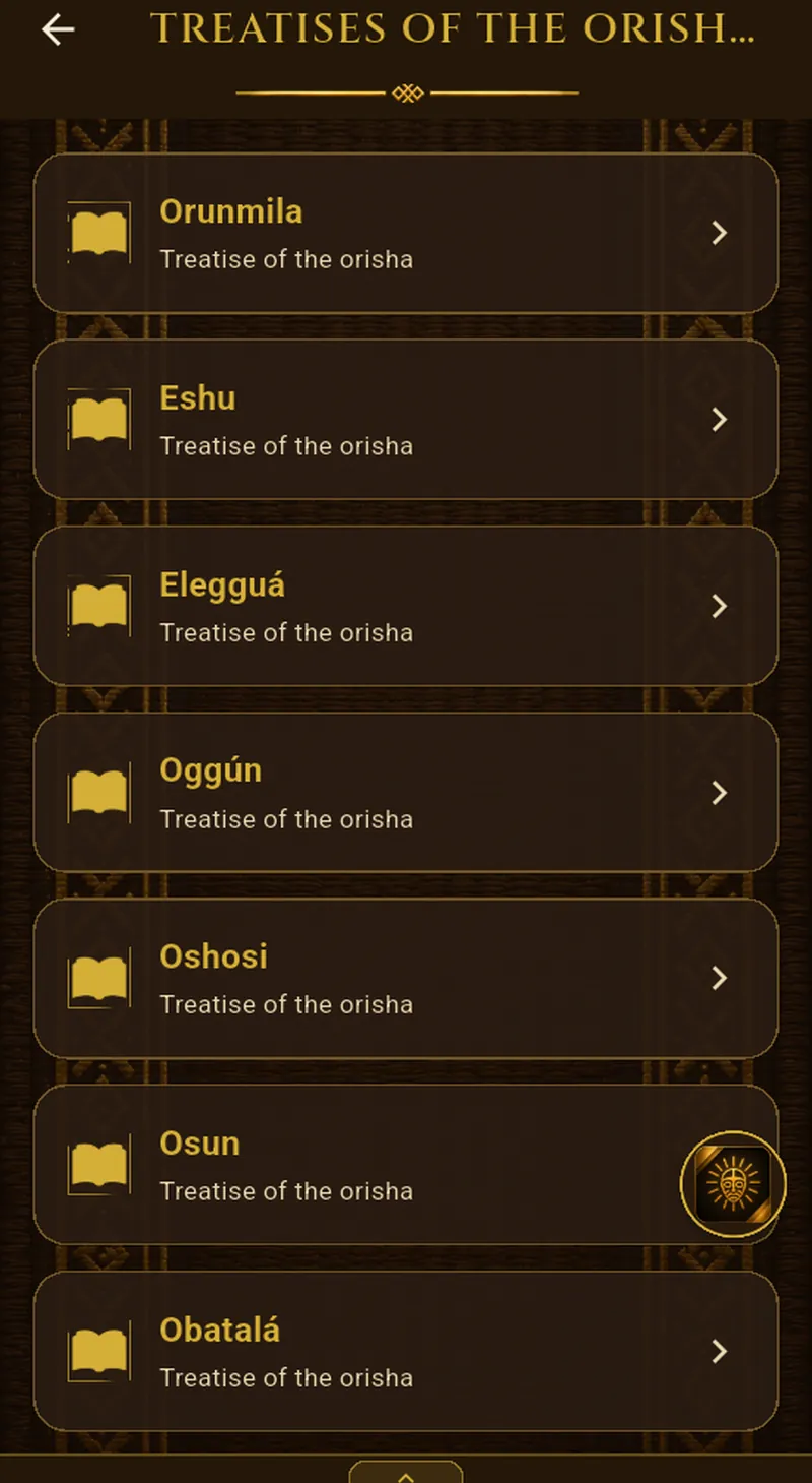 “Treatises” screen of Signos del Caracol on iPad