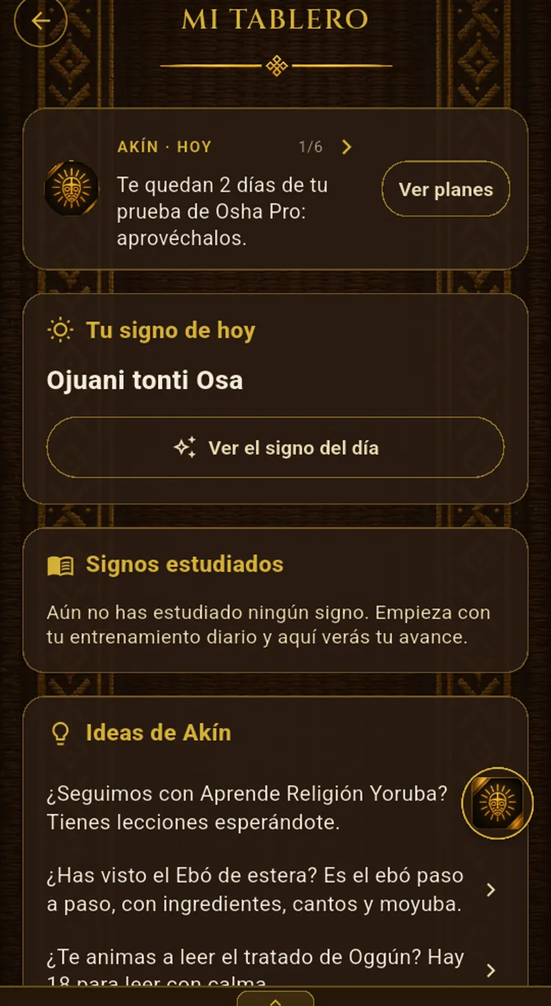 Pantalla «Mi tablero» de Signos del Caracol en iPad