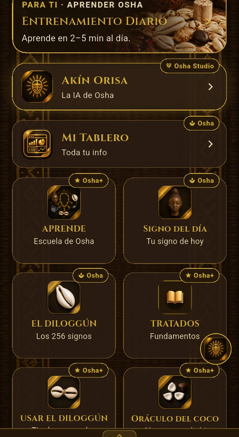 Pantalla «Secciones» de Signos del Caracol en iPad