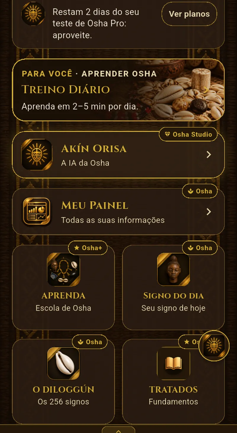 Tela «Seções» do Signos del Caracol no iPad