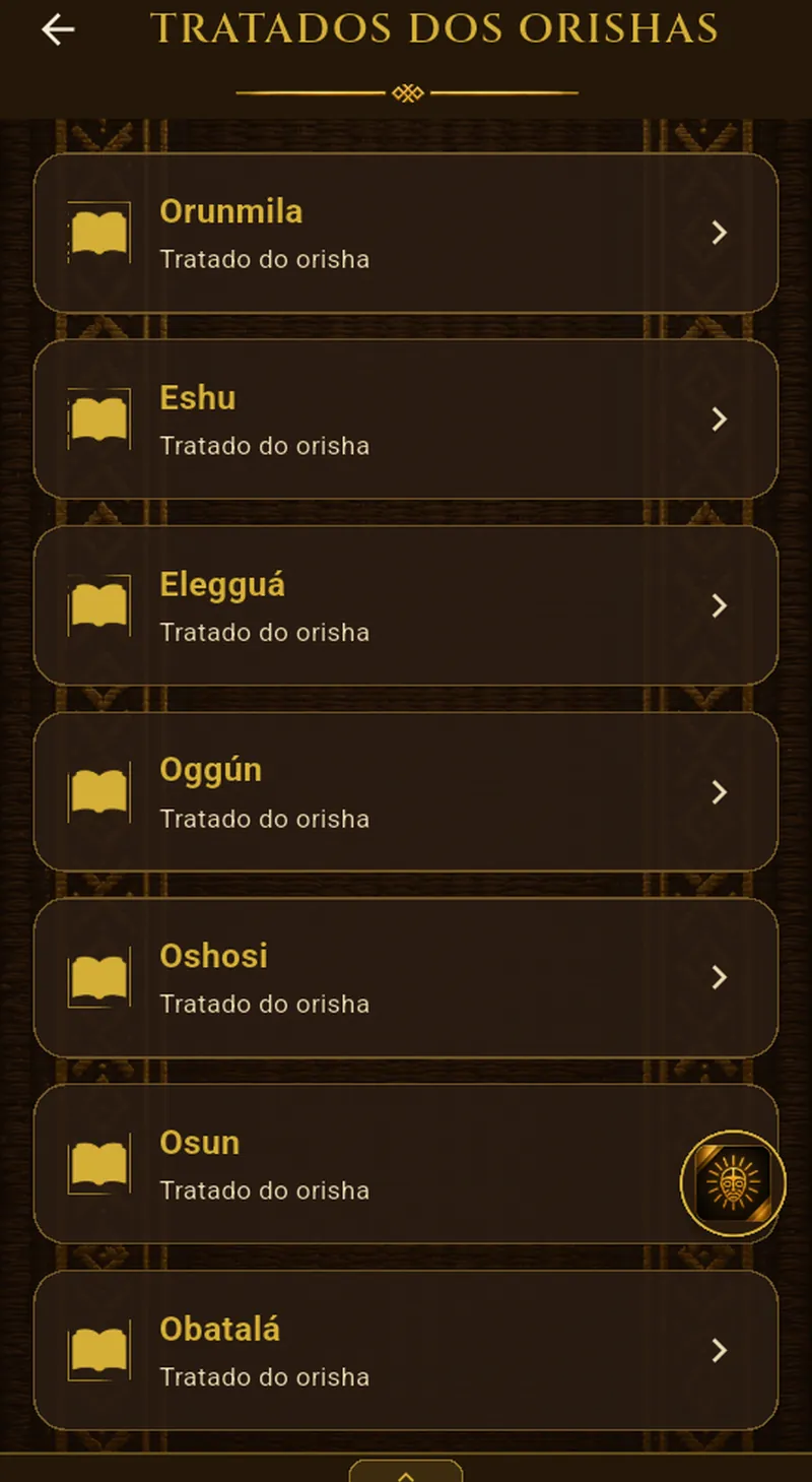 Tela «Tratados» do Signos del Caracol no iPad